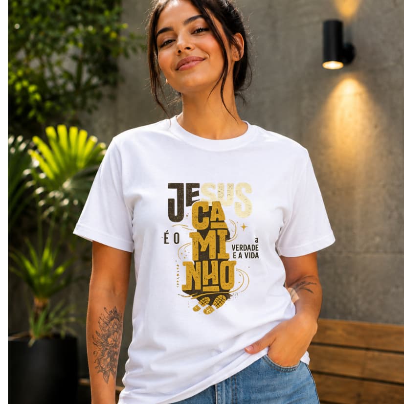 Camiseta Feminina Religiosa Blusa Católica Fé Cristã Estampa Delicada
