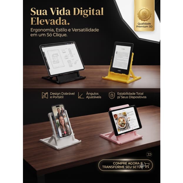 Suporte organizador para Tablets, Kindle e iPads - Dobrável - Universal e ajustamento de altura.