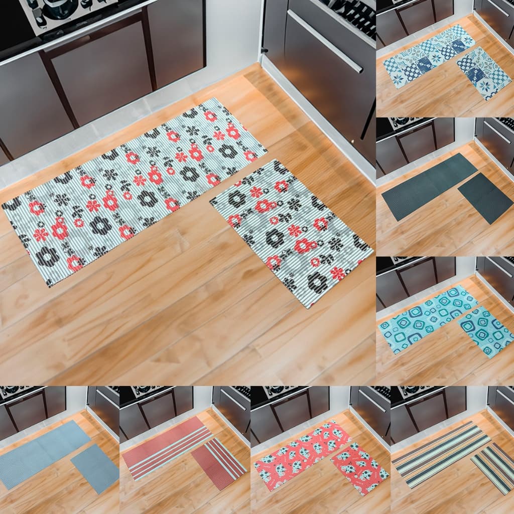 Jogo De Tapetes Kit 02 Peças Passadeira Cozinha Emborrachado Antiderrapante Estampada