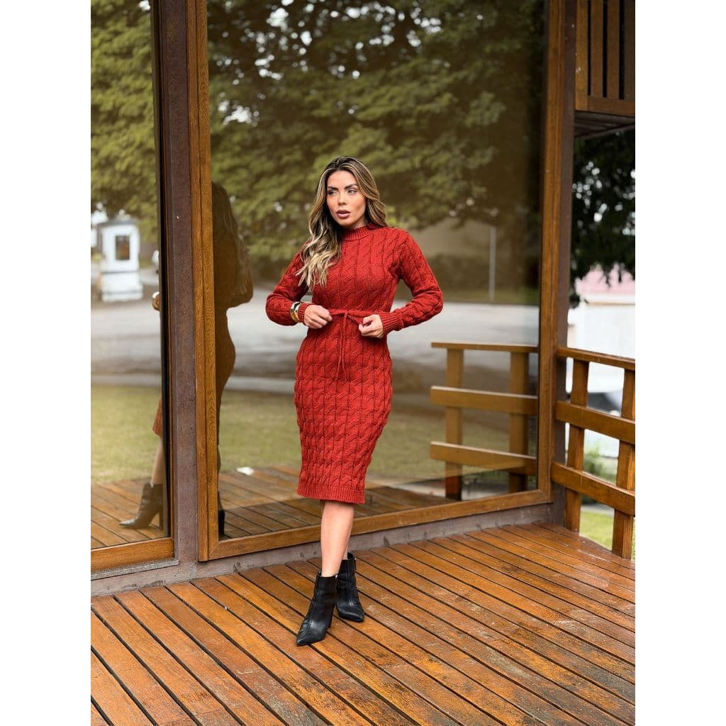 Vestido Manga Longa Feminino Trico Tricot Moda Evangelica Vestido De Frio Evangélico