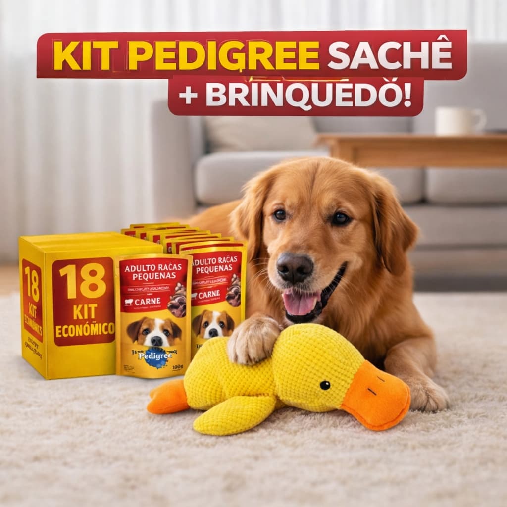 Pedigree Sachê Raças Pequenas Combo Econômico + Pato Pelucia Anti Stress Kit Exclusivo Diversão e Alimentação