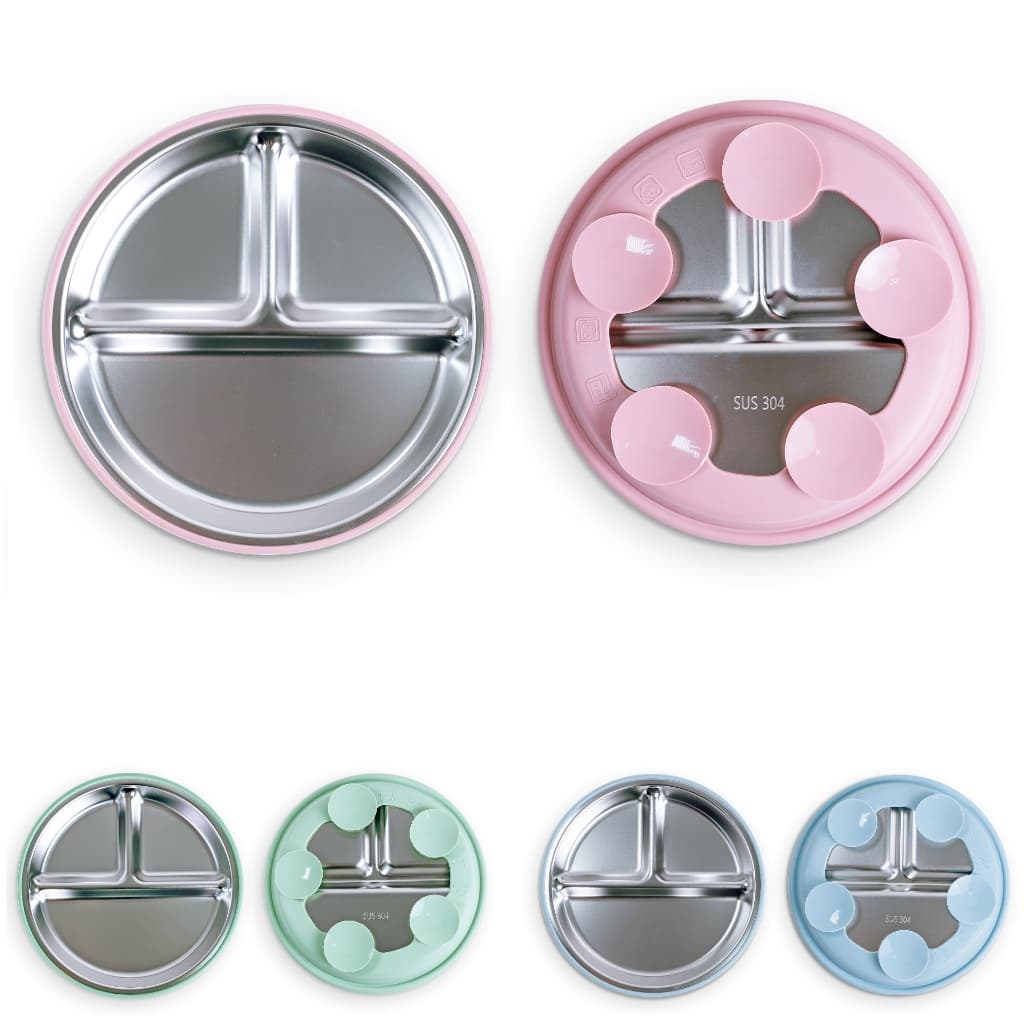 Prato Bebê Infantil Criança 3 Divisórias Inox Silicone Ventosas Alimentação Livre de BPA