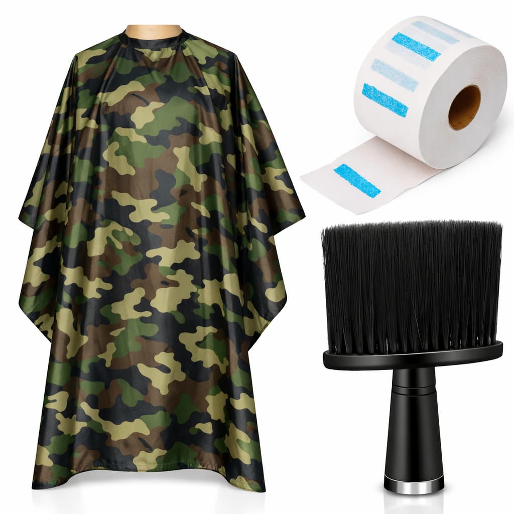 Kit Barbeiro Profissional Capa de Corte + 100 Golas Descartáveis + Espanador Macio