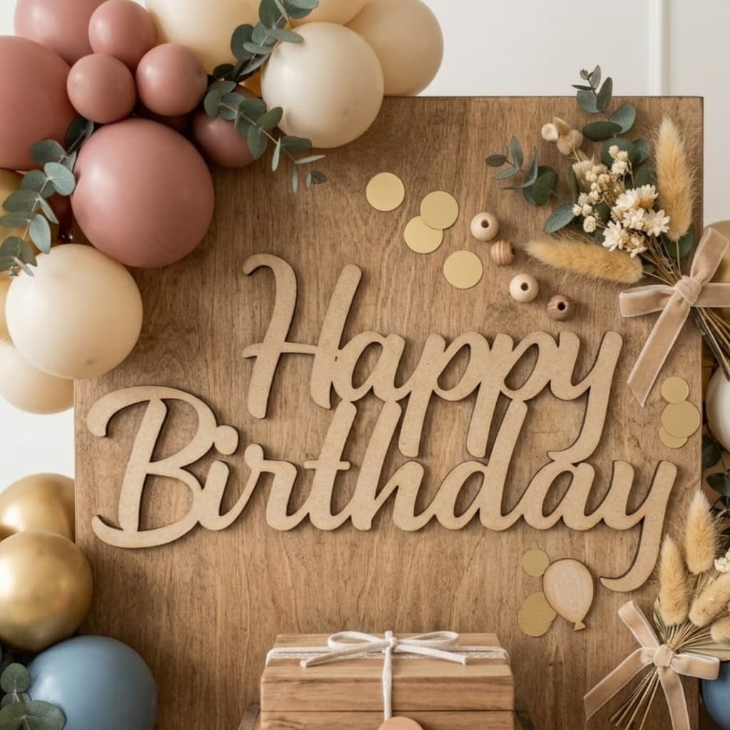 Letras Happy Birthday em MDF Cru para Decoração de Festa