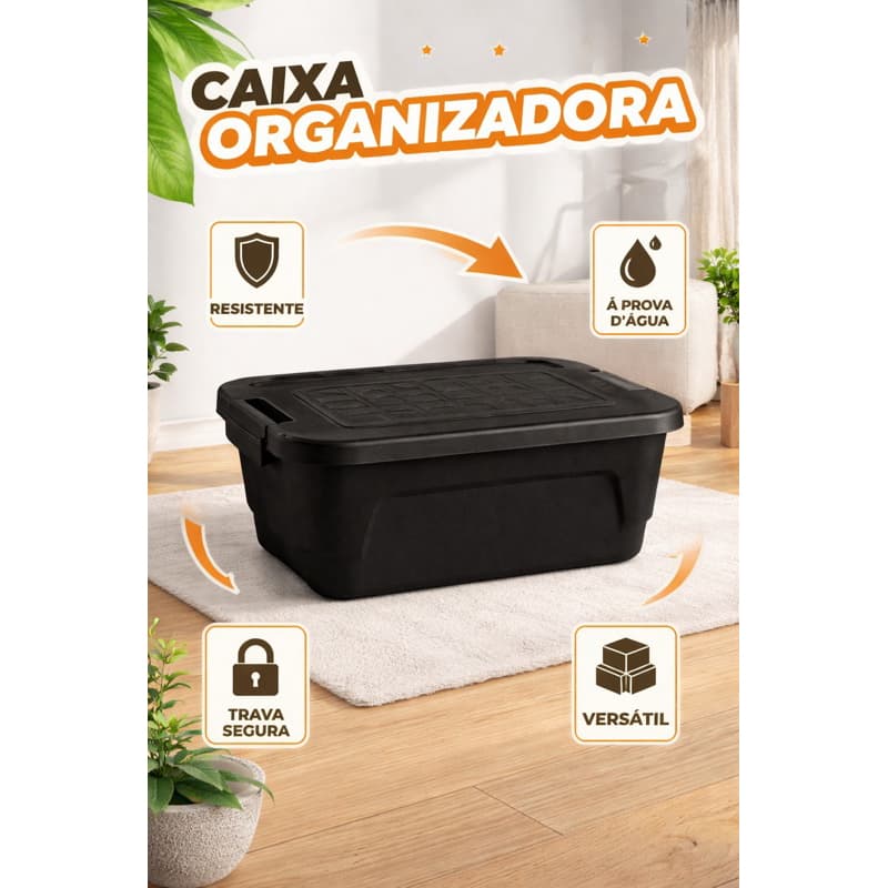 Caixa Organizadora Plástica 9 Litros Linha Multibox Otima Qualidade Tampa Preta Organização Da Casa