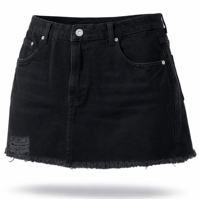 Saia Jeans Curta Plus Size Preta Cintura Alta Destroyed 46 ao 52 Moda Atual