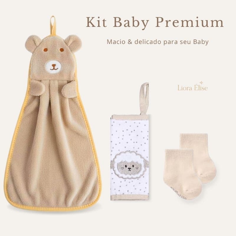 Kit Bebê Naninha Paninho com Bichinho Pelúcia + Pano de boca + Par de Meia Presente Recém Nascido