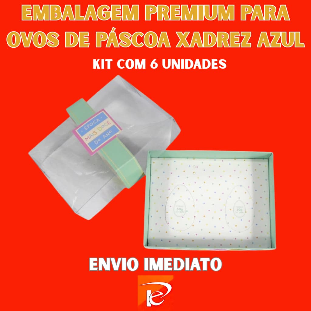 Embalagem Premium para Ovos de Páscoa Xadrez Azul – Kit 6 Unidades para Presente e Decoração!