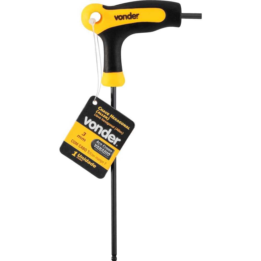 Chave hexagonal allen abaulada longa de 3,0 mm com cabo T - Vonder