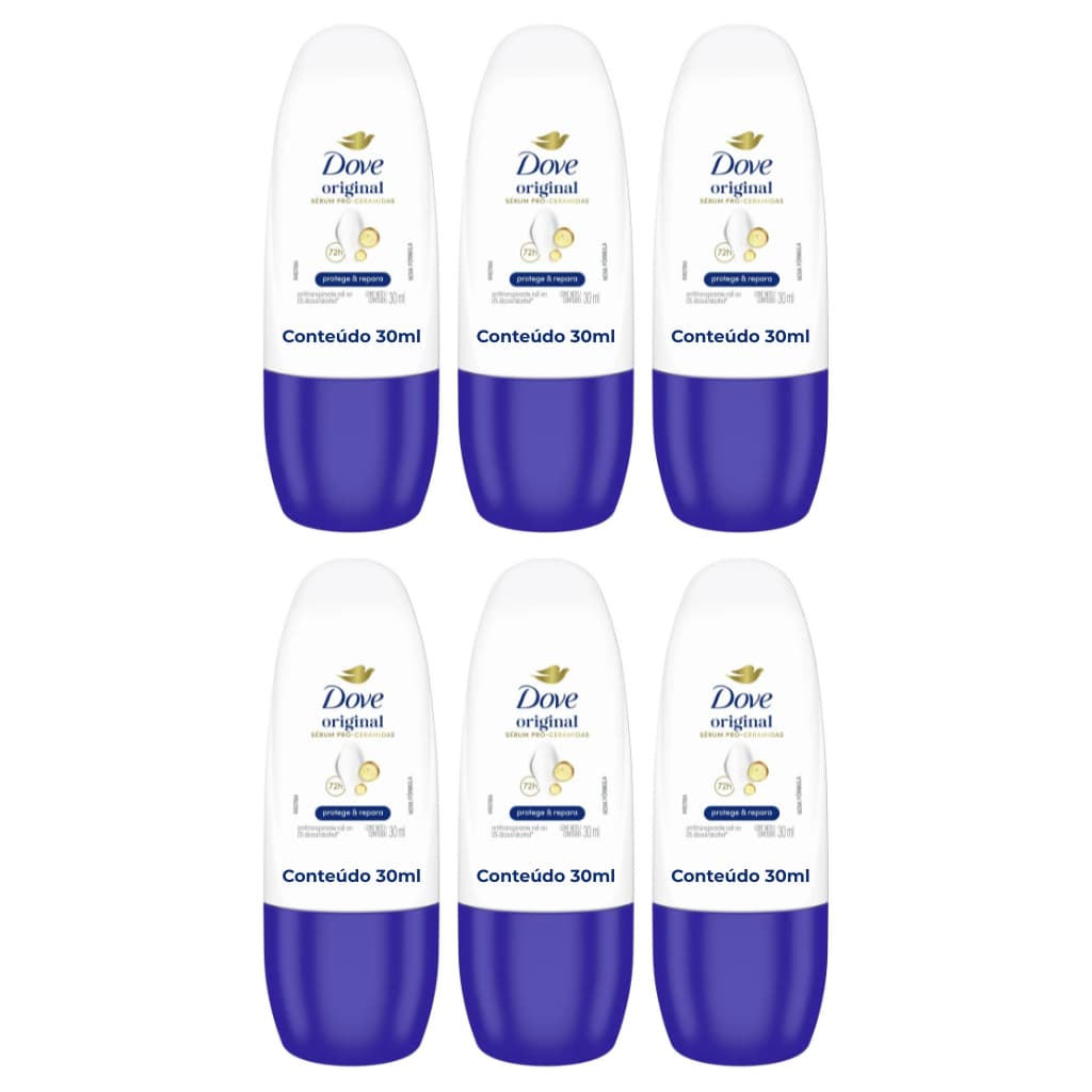 Kit 06un Desodorante Antitranspirante Roll-On Dove Original 72h 30ml