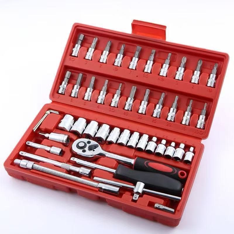 Kit De Ferramentas 46 Peças Jogo De Soquetes Chave Catraca Reversível Com Maleta Jogo De Ferramentas Completo