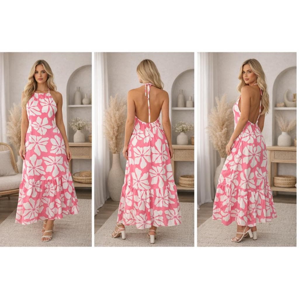 VESTIDO ELI LONGO BABADO FLORAL ESTAMPADO VERAO
