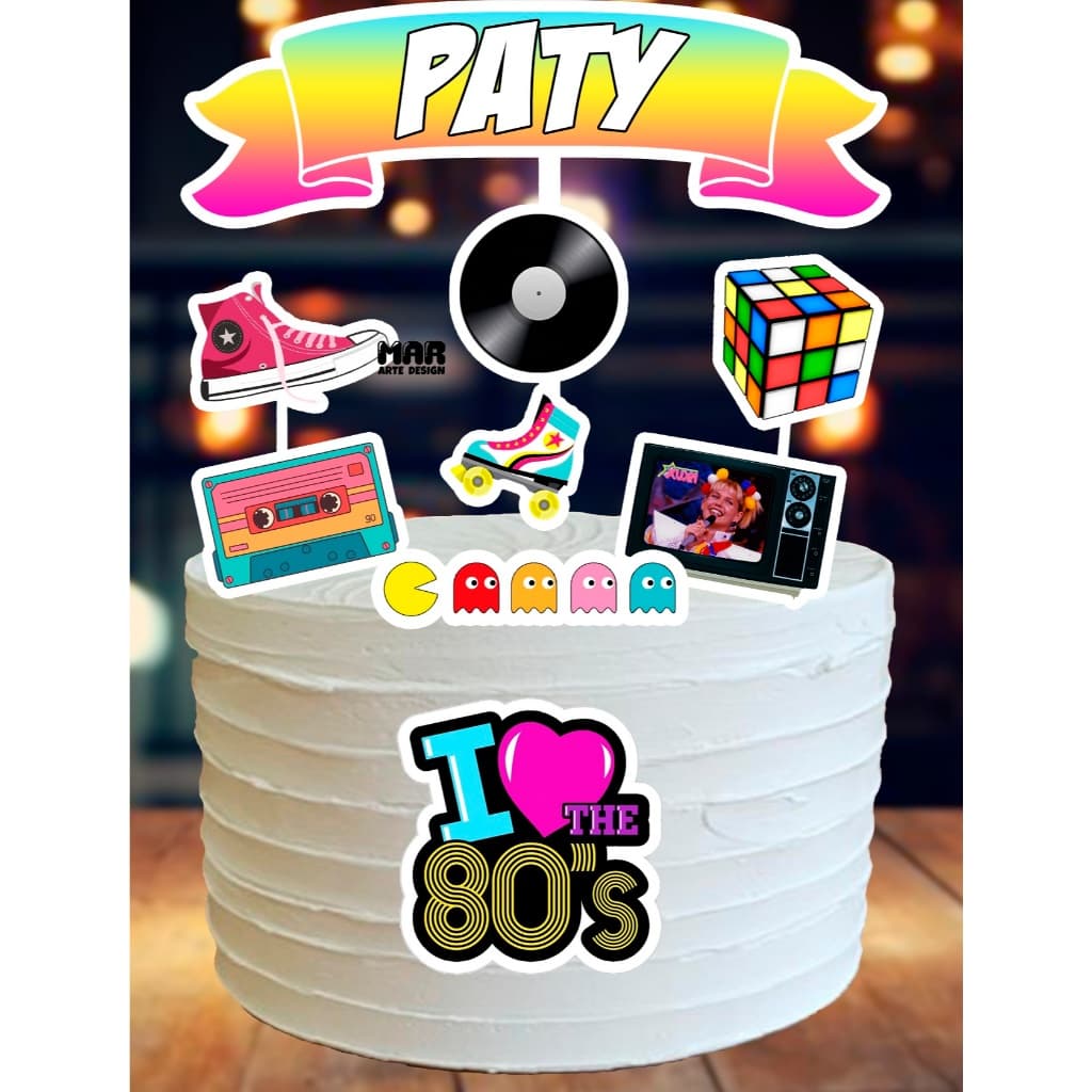 Topo de bolo Anos 80 - Topper de bolo Anos 80 - Pop - Personalizado