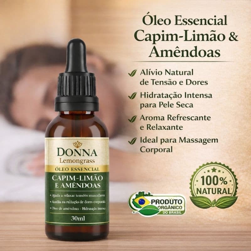 Óleo essencial Capim-Limão com Amendoas Orgânico 30ml óleo para massagem