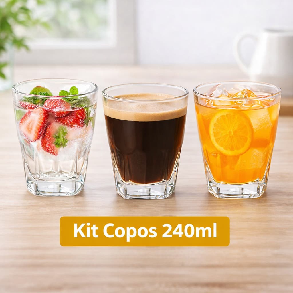 Conjunto de Copos de Vidro LIV 240ml - Kits 3, 6 e 9 Unidades | Água, Sucos e Bebidas