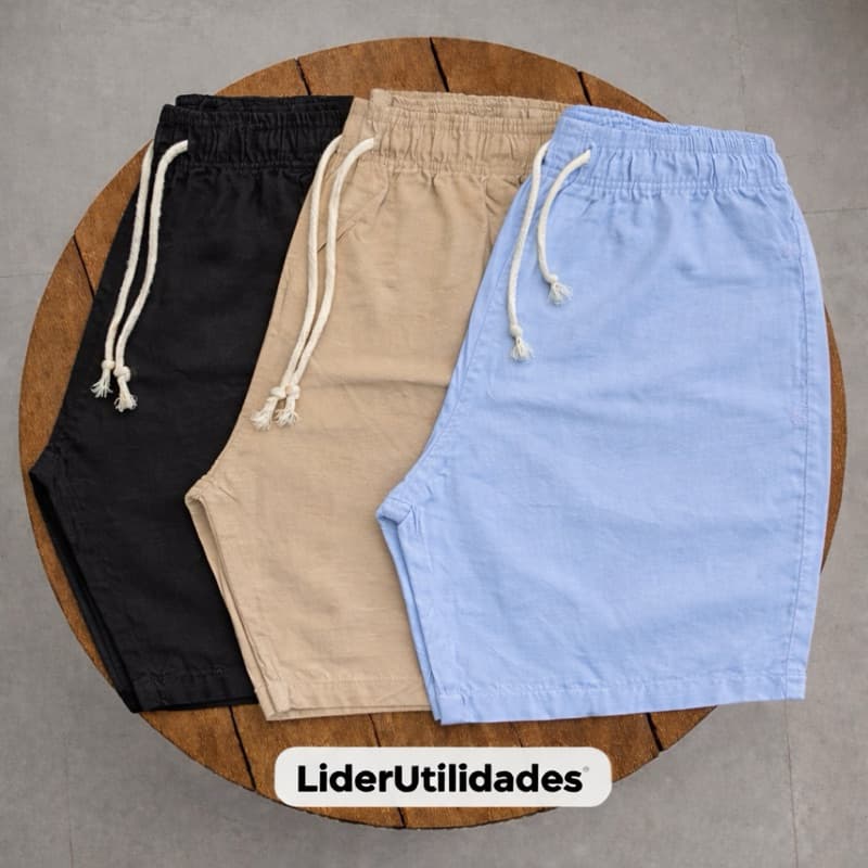 kit 3 Shorts linho Mauricinho sarja  casual Moda Praia Envio Imediato.