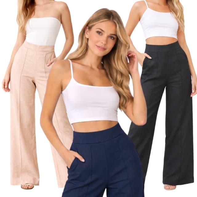 Kit 2 Calças Social Pantalona LINHO duna Cintura Alta Elegante com bolso PROMOCAO