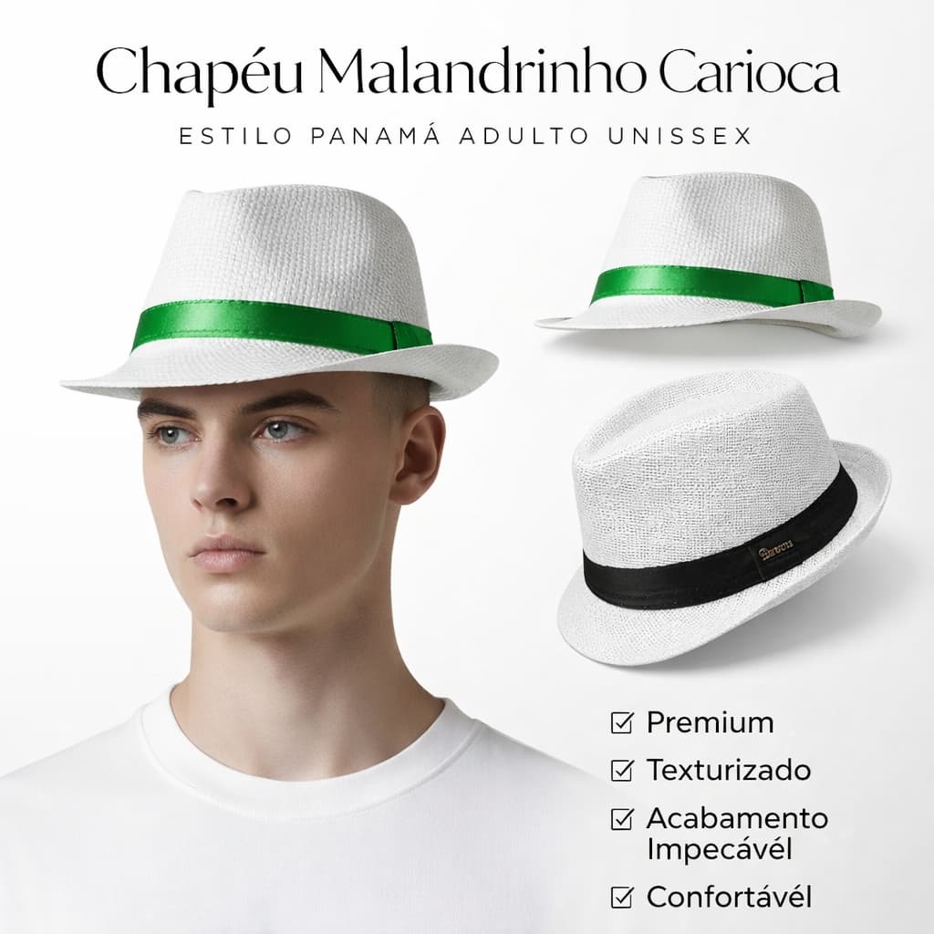 Chapéu Malandrinho Adulto Palha de Celulose 58cm Samba Carnaval Festa