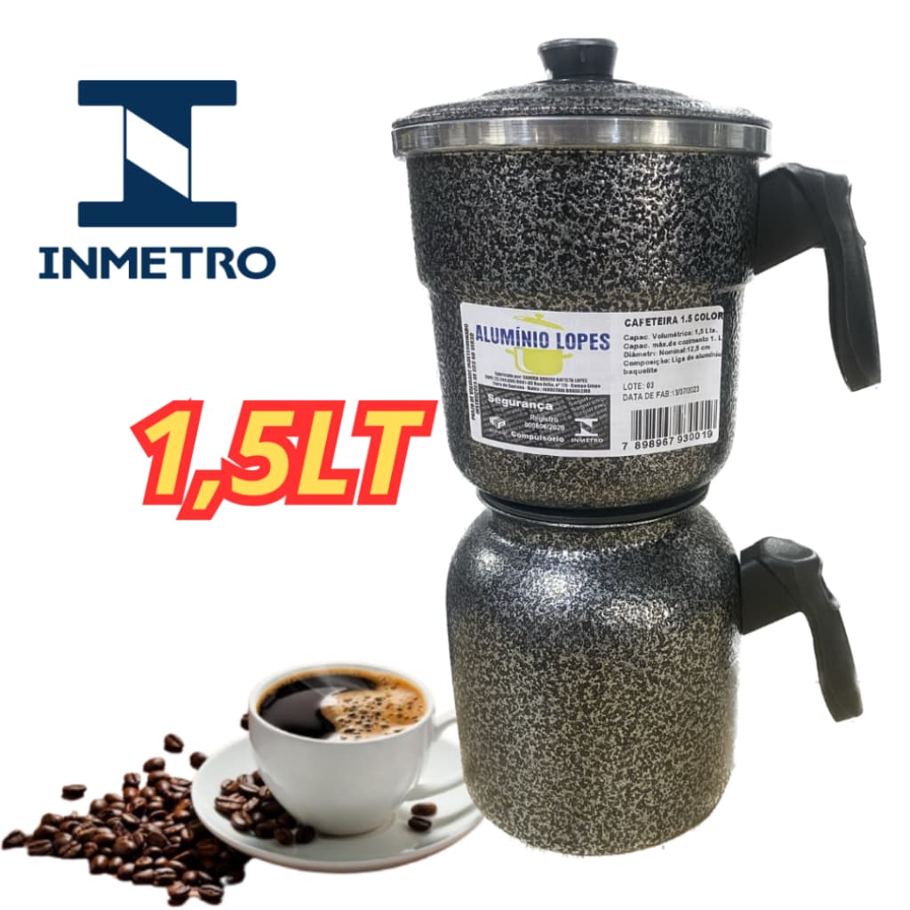 Cafeteira Grande 1,5 LTS Alumínio Craquelado (Certificada INMETRO)