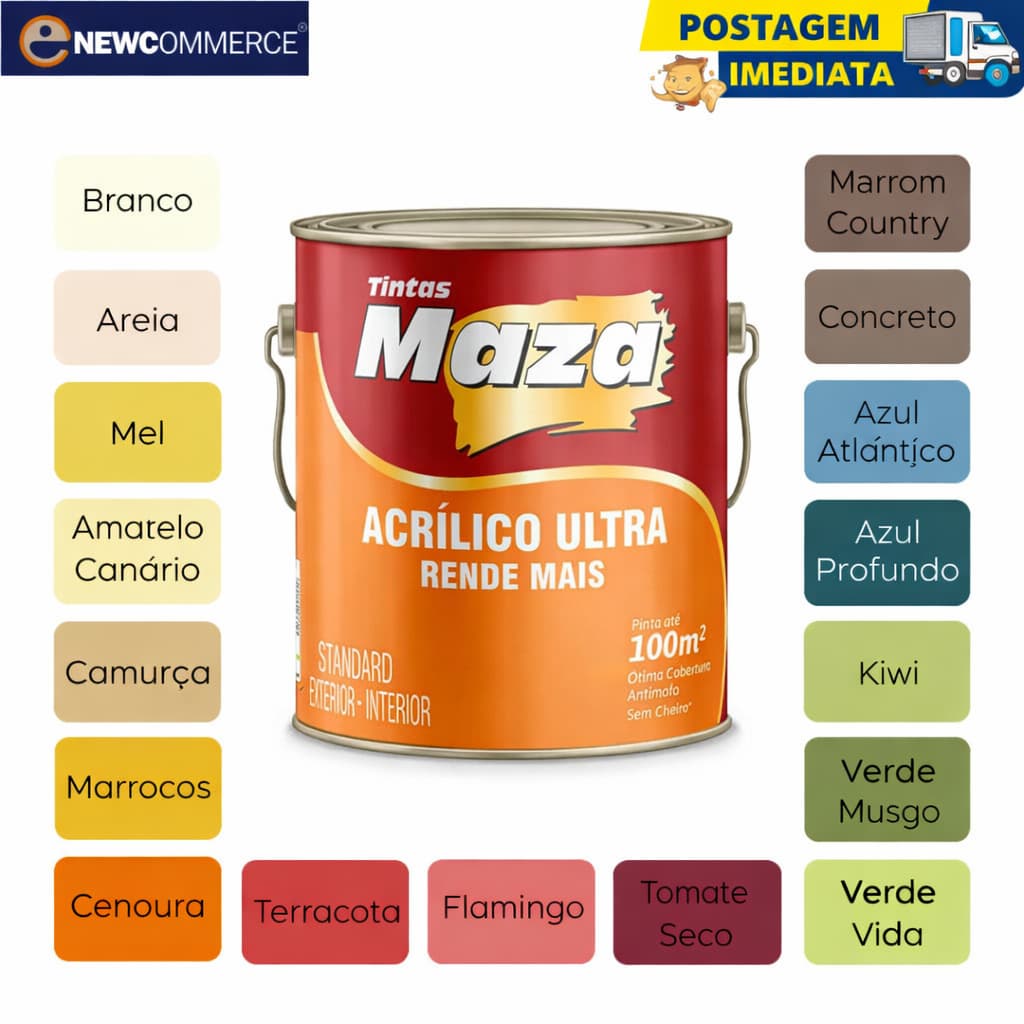 Tinta Alto Rendimento Maza Acrílico Ultra Rende Mais Externa/Interna 3,6l - Escolha sua cor!