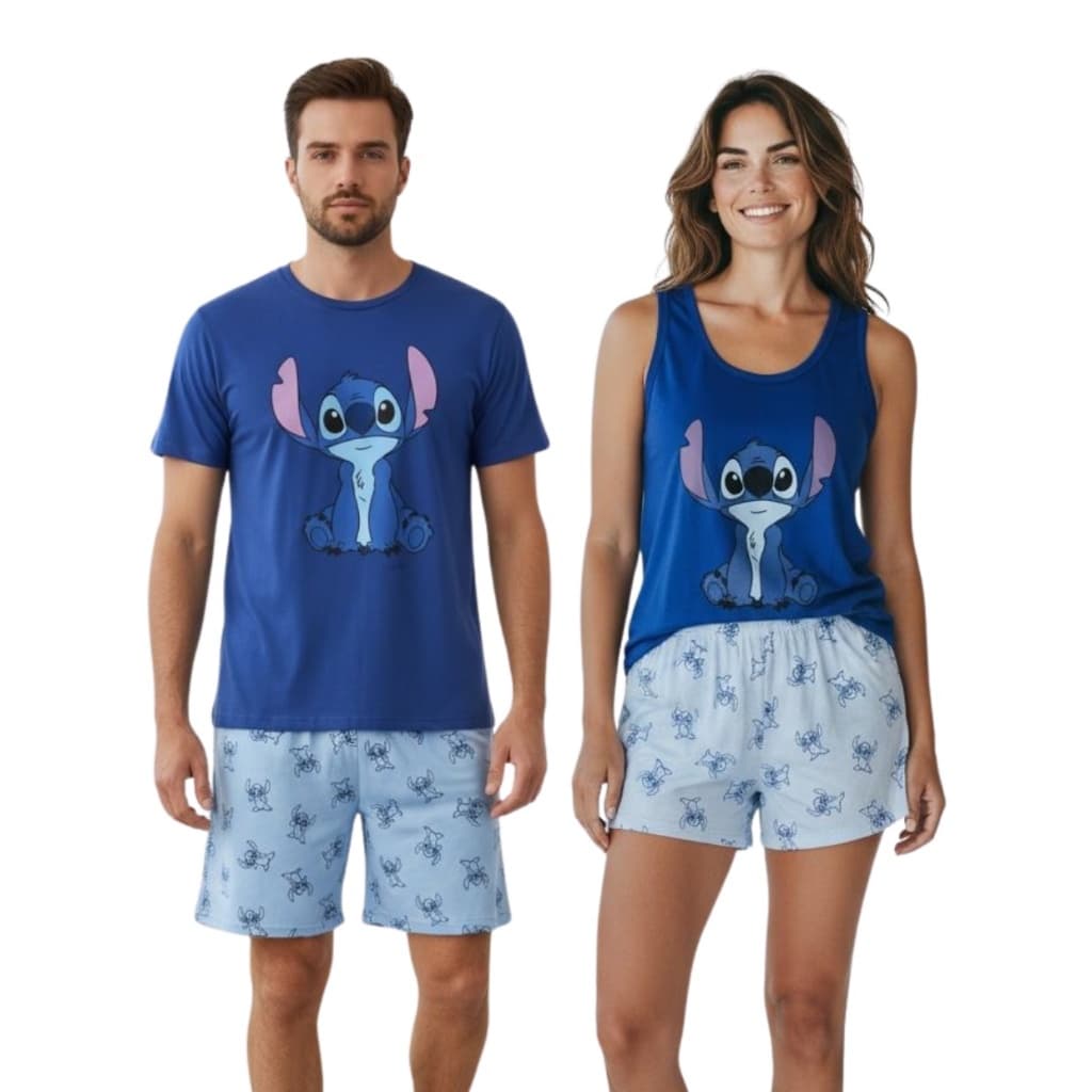 Kit 2 Pijamas Casal Combinado Adulto Feminino e Masculino Personagem Verão Promoção