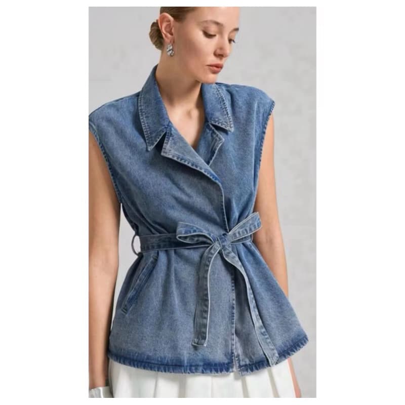 feminina colete jeans com cinto 8430