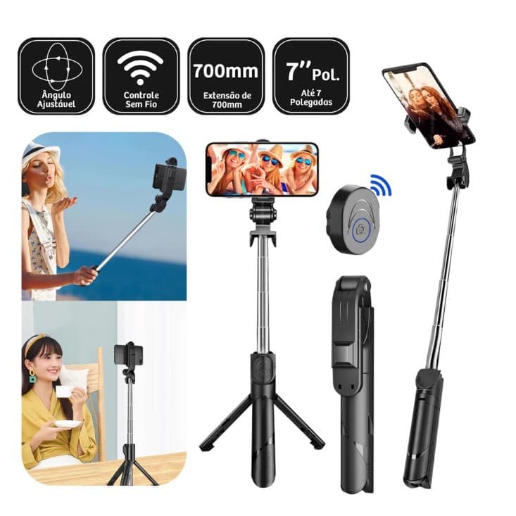 Pau De Selfie Tripé Retrátil Com Botão Bluetooth Suporte De Selfie Portatil Bastão De Celular (1178)