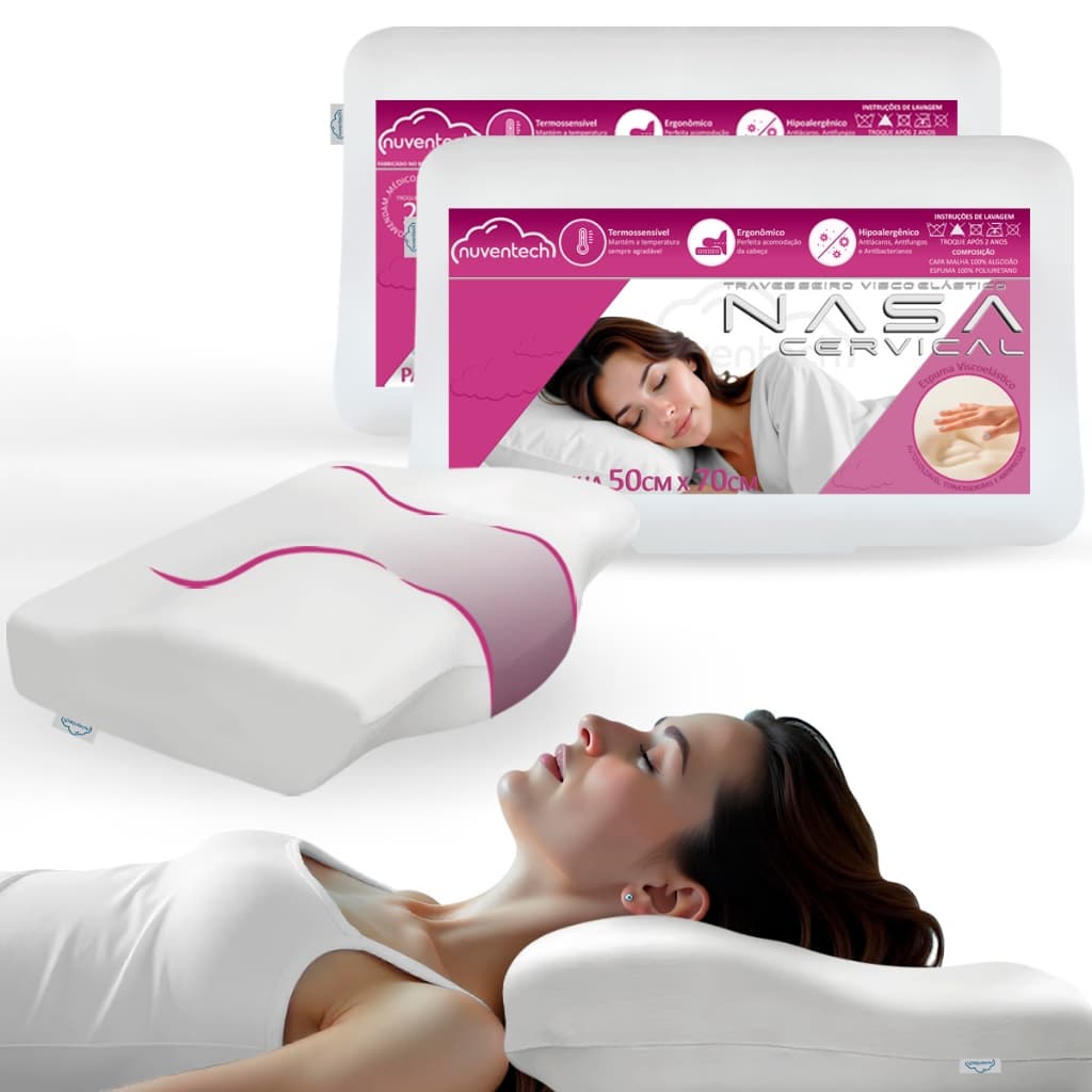Kit 2 Travesseiro Nasa Viscoelástico Cervical Anatômico Ortopédico