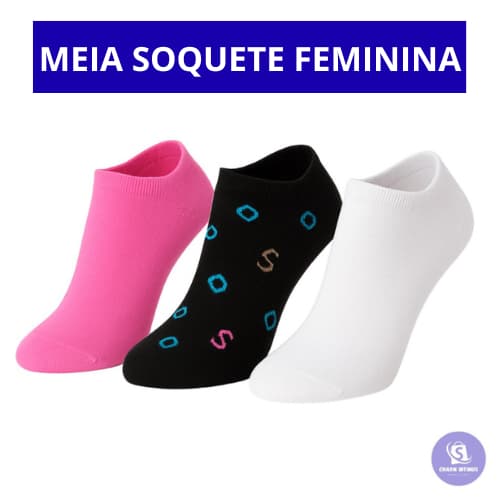 Kit Até 12 Pares De Meias Soquete Feminina Respirável Sortida Elástica
