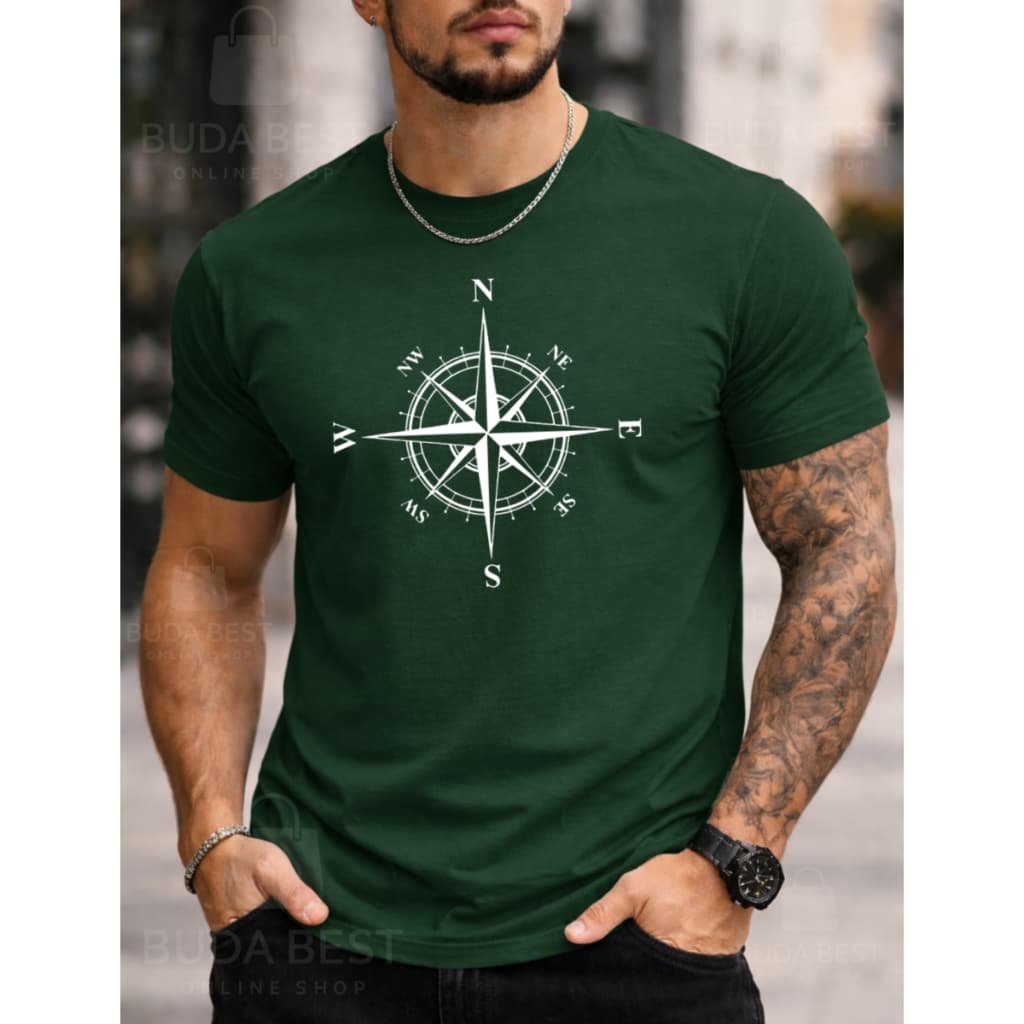 Camiseta Masculina Verde Bandeira Rosa dos Ventos Premium Algodão Confortável Estampa Náutica Top