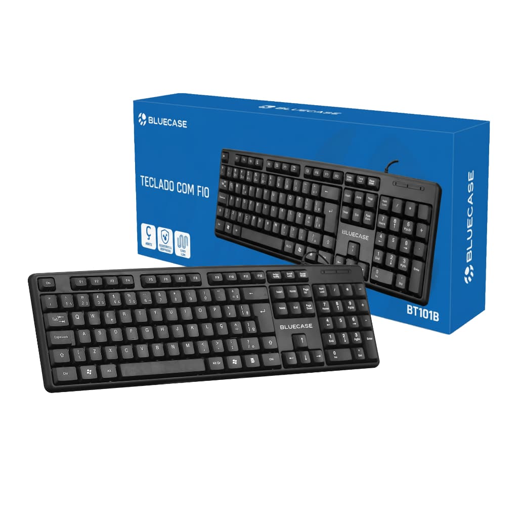 Teclado USB com Fio BT101B Preto ABNT2 Resistente a Respingos para PC e Notebook