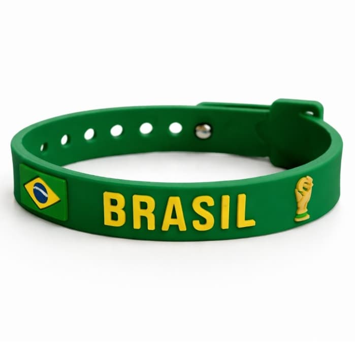 Pulseira Brasil Silicone Verde Amarelo Masculina Feminina Ajustável Moda Copa Seleção