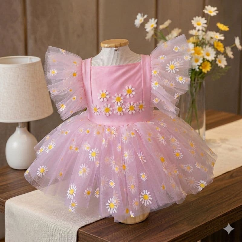 Vestido luxo Infantil jardim das Margaridas - Vestido Margarida luxo
