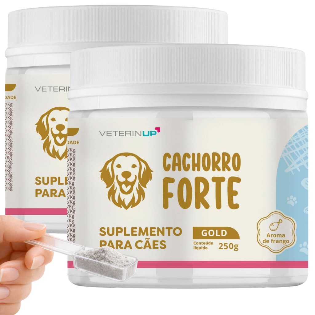 Kit 2 Potes Suplemento Cachorro Forte Gold 250g Suplemento para Cães com Ômega 3, Glucosamina, Condroitina e Probióticos