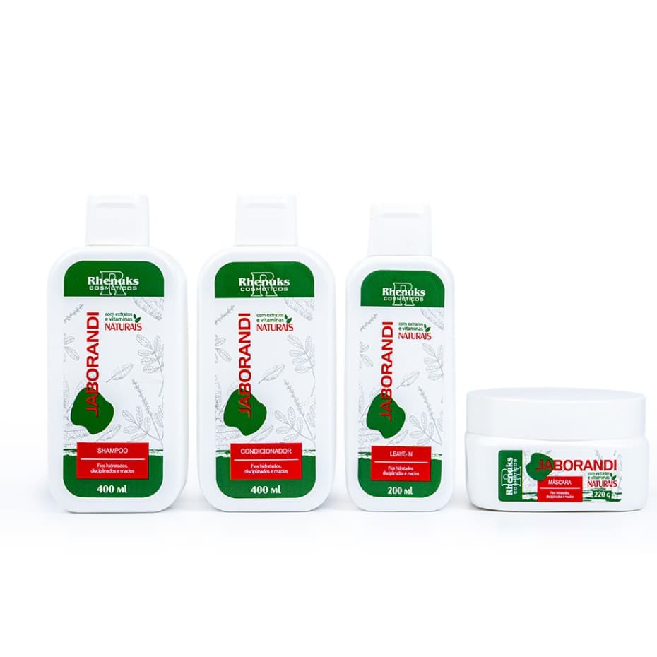 Kit Shampoo Condicionador Jaborandi Rhenuks Máscara Leave-in Fortalecimento Crescimento 4 Peças