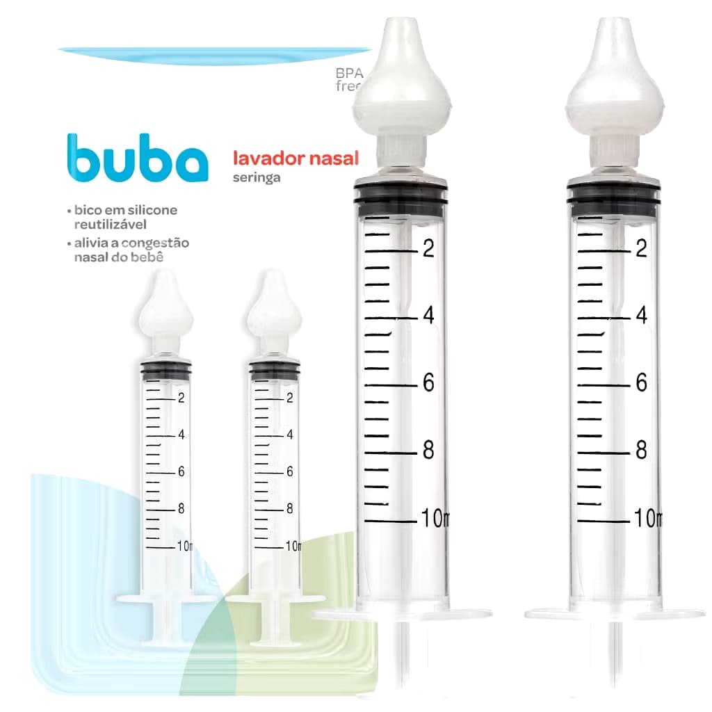KIT 2 Seringas Lavagem Nasal Buba Bico Silicone Transparente Sinusite Cogestão Nasal