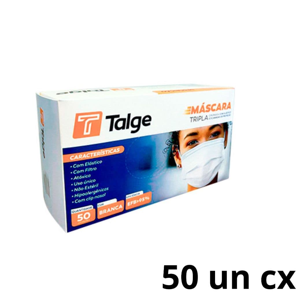 Máscara Descartável Tripla Camada Adulto Branca Com Elastico