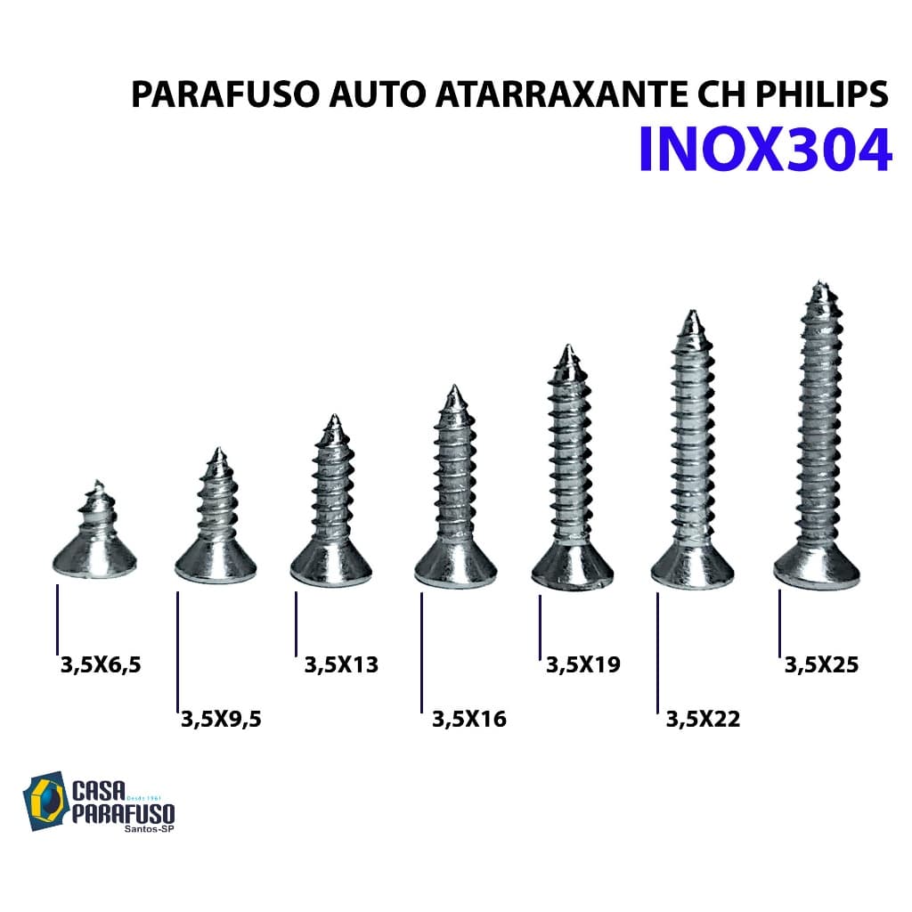PARAFUSO - 3,5x - AUTO ATARRAXANTE CHATA PHILIPS - AÇO INOX304 - 100 Unidades