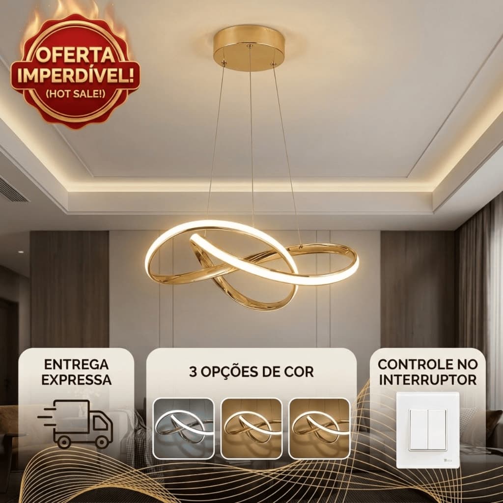 Lustre de Teto LED Moderno Dourado Led 35w Bivolt 3 Cores Em 1 Sala De Jantar Nó Nórdico Luxuoso