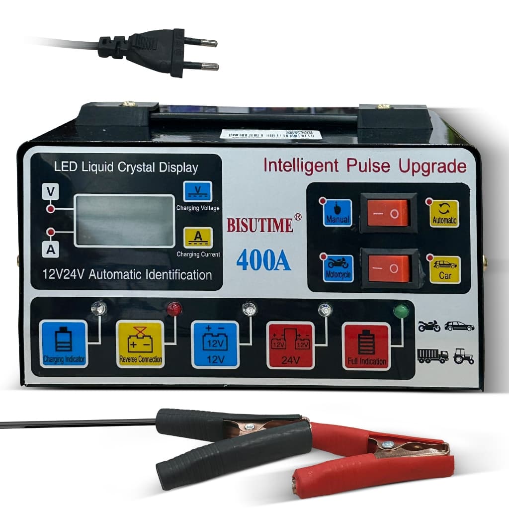 Carregador de Bateria BISUTIME BS-5208 12V/24V 8A Inteligente com Reparo por Pulso e LCD