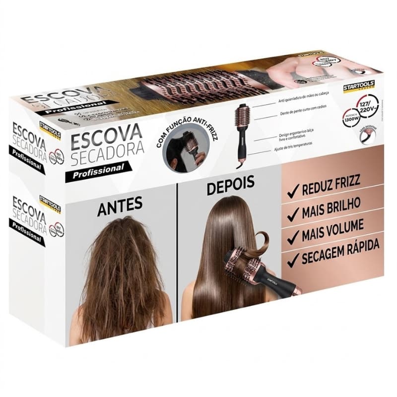 Escova Modeladora De Cabelo Secador Bivolt 1300w Frizz Cabelos Perfeitos em Minutos