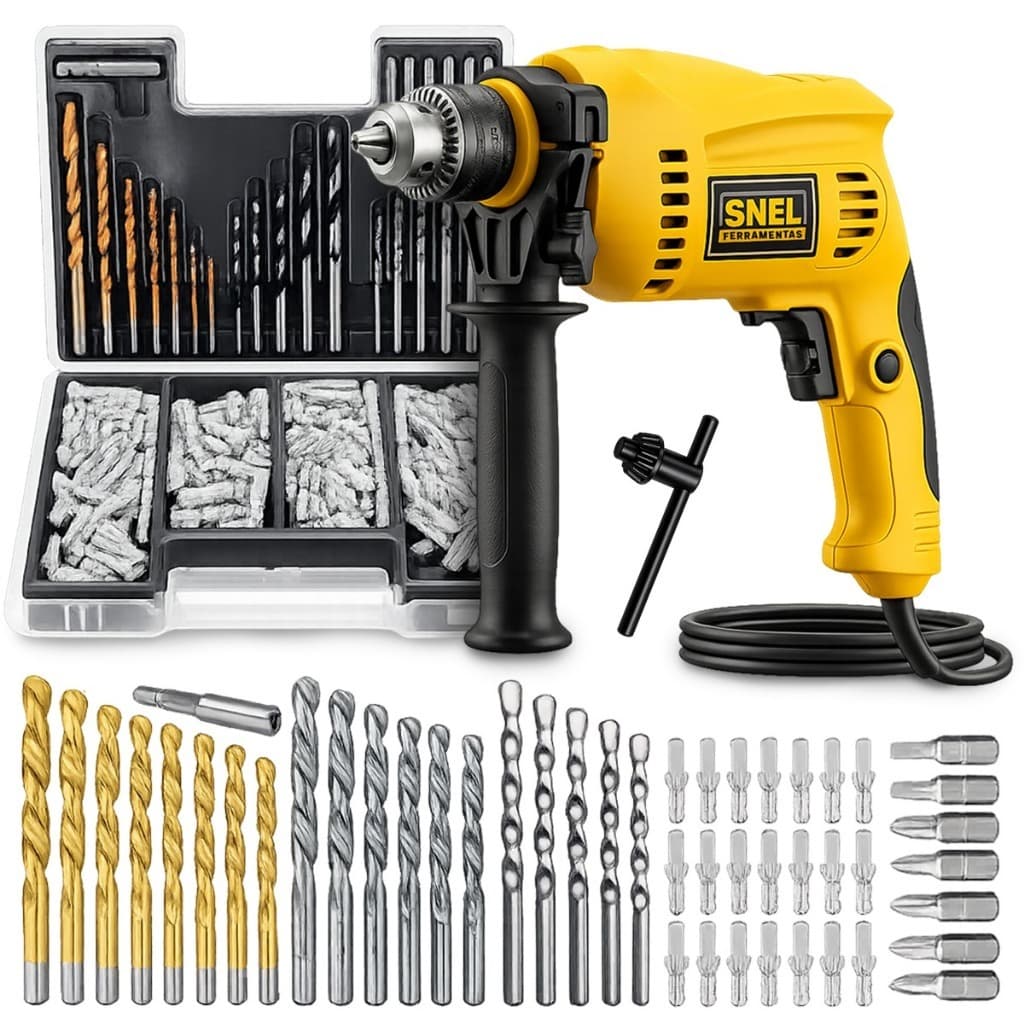 Furadeira Impacto Parafusadeira Mandril 13mm 650w Com Jogo 300 Peças de Brocas Bits Buchas