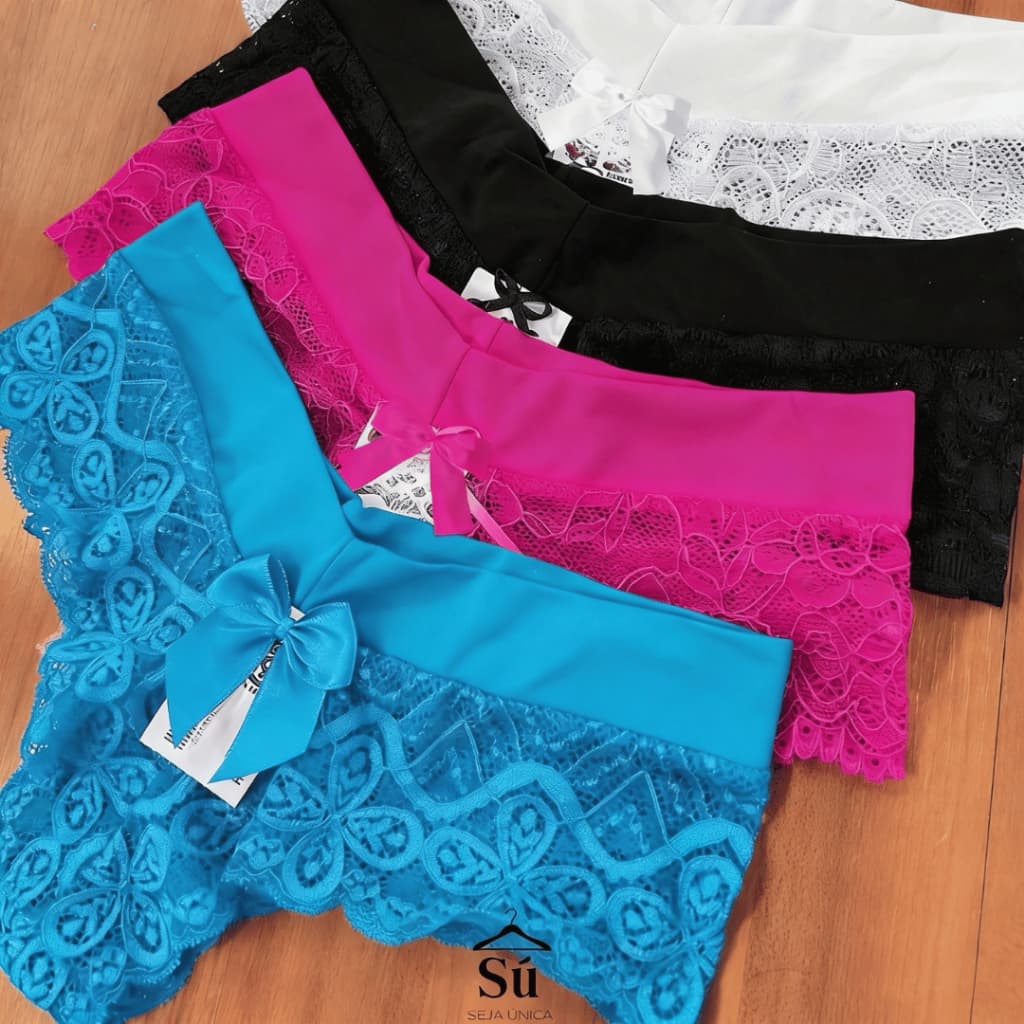Kit com 3 ou 5 Calcinhas Tanga Renda Luxo Trabalhada Forro em Algodão Cós Conforto