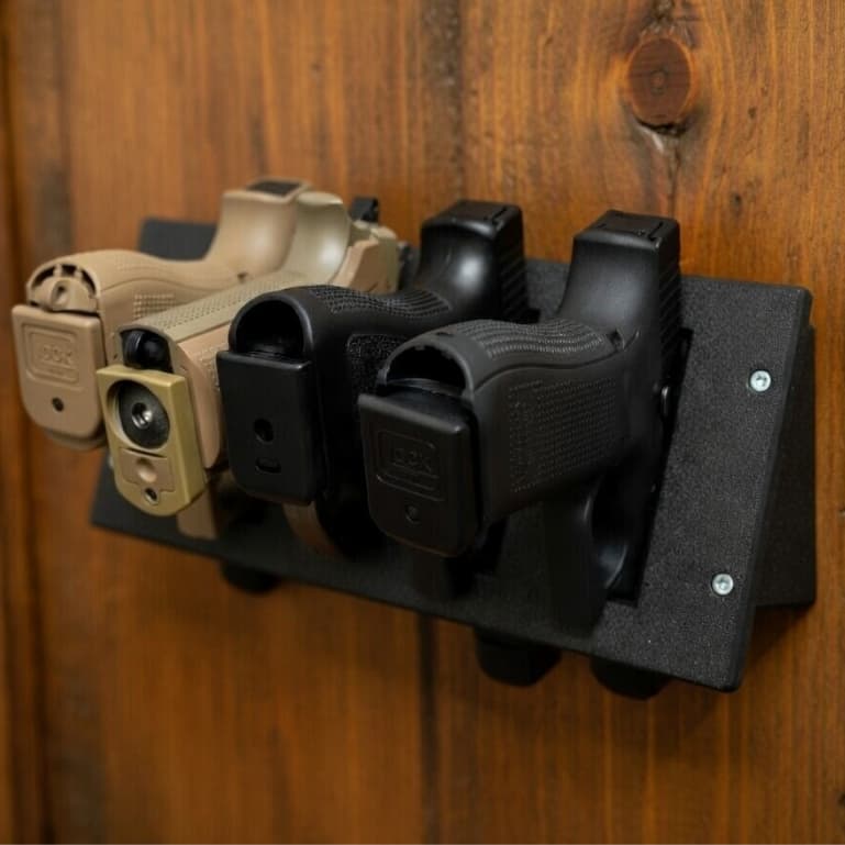 Suporte Organizador 4 Pistolas G17 G19 Airsoft Painel Tático Luxo para Parede Cofres