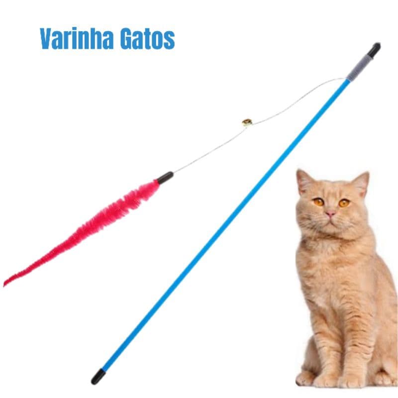 Varinha Interativa para Gatos com Corda e Cobrinha | Brinquedo Interativo para Gato Pet