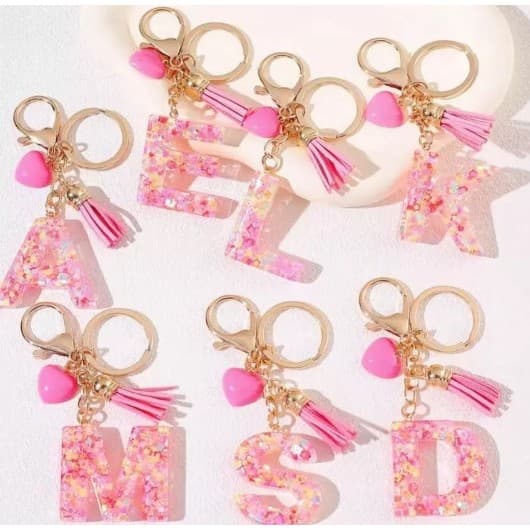 kit 12Pç  Chaveiro de LETRA Cristal Pink Amor Butterfly Tassel Keychain（Cor aleatória）