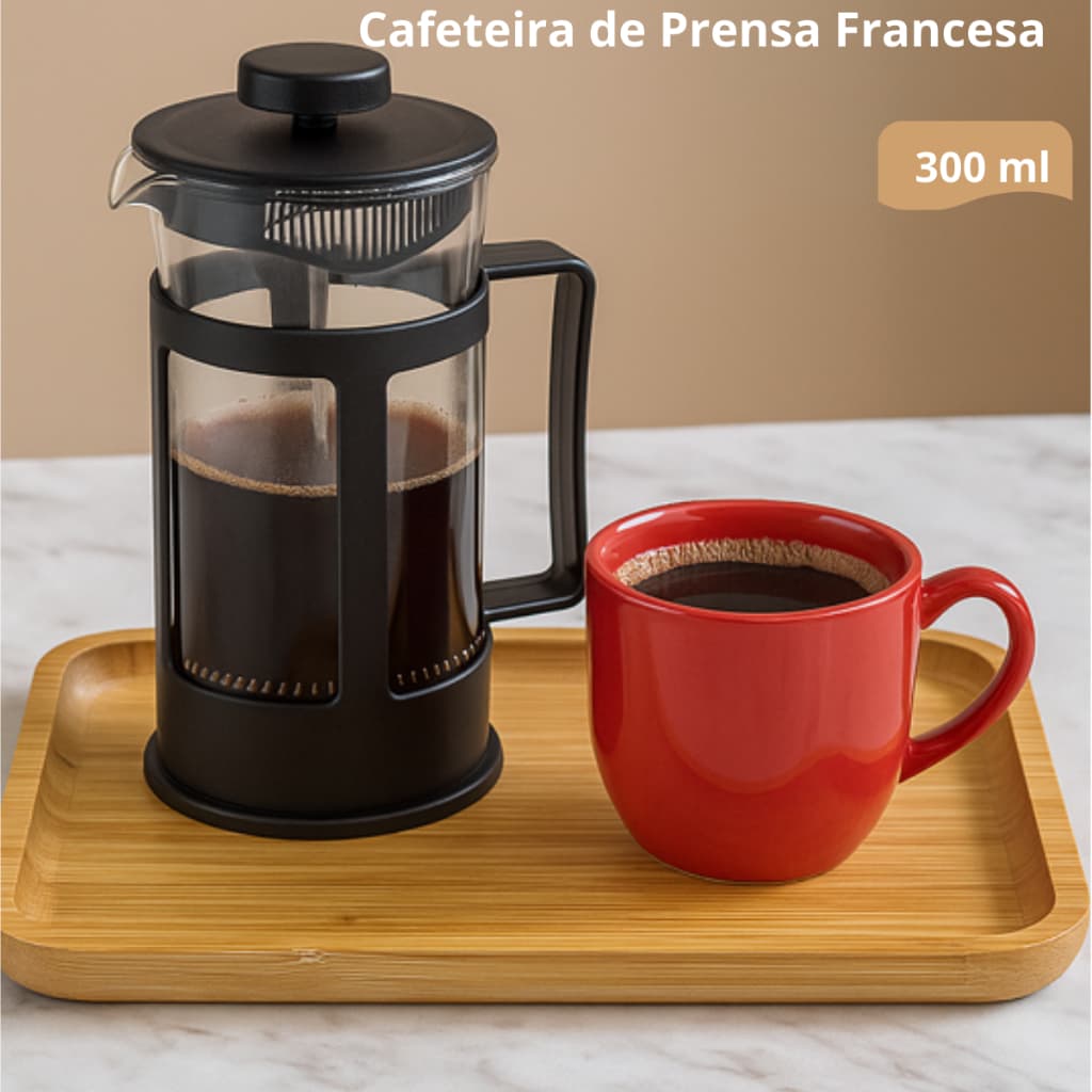 Cafeteira Prensa Francesa Café Coado Leite Espuma Chá Compacta Portátil 300ml Sem Filtro