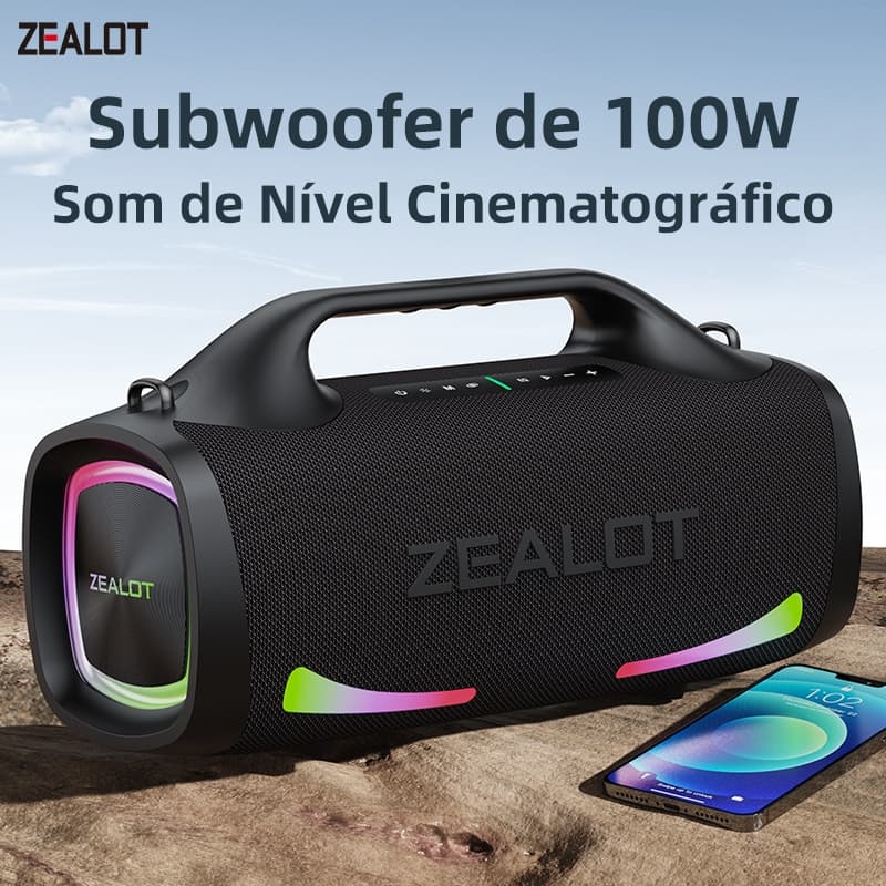 ZEALOT S79 Caixa de Som Bluetooth Portátil Potente para Exterior, Bateria 24000mAh Longa Duração, Som Alto Desempenho, T