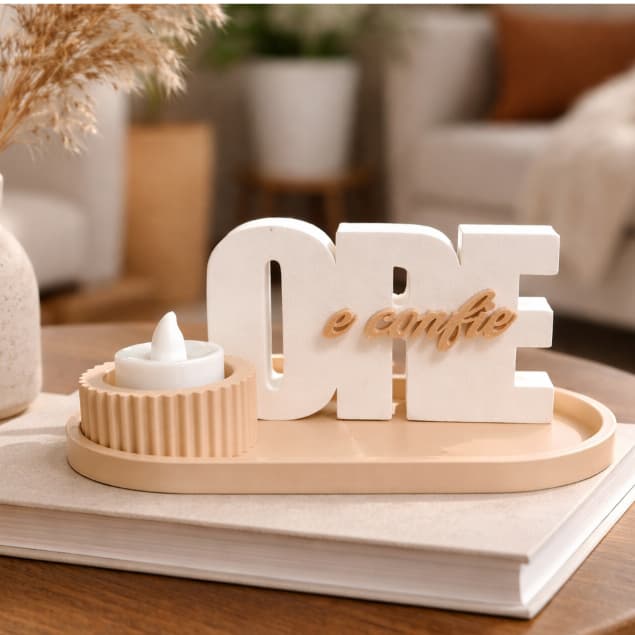 Kit Decorativo Ore e Confie com Vaso Bandeja  Vela LED Decoração Religiosa para Sala Quarto e Lavabo