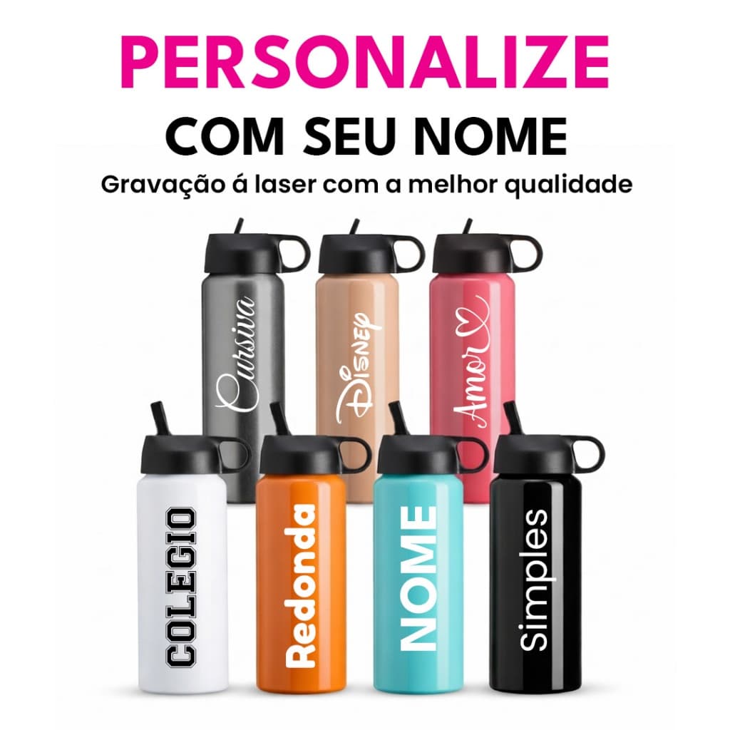 Squeeze Garrafa Alumínio 800ml Personalizado Canudo com Alça Academia Trabalho Faculdade Presente